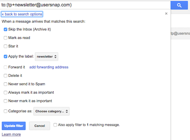 setting up filters for newsletter in gmail