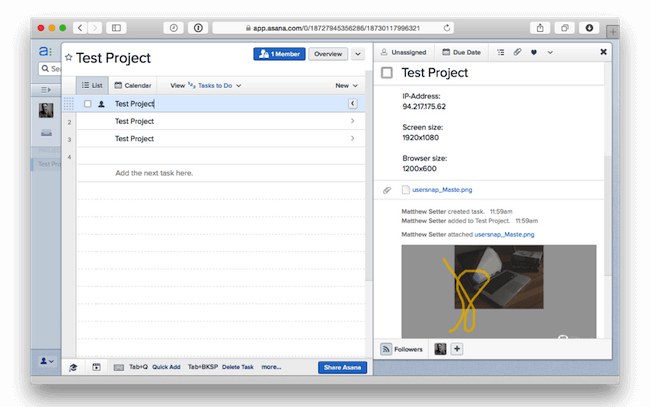 project management integration asana with bug tracker usersnap