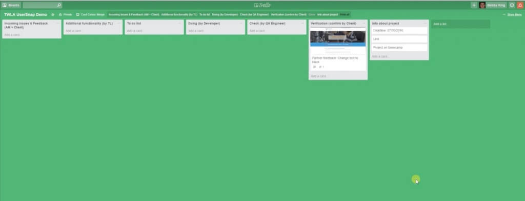 trello template with usersnap