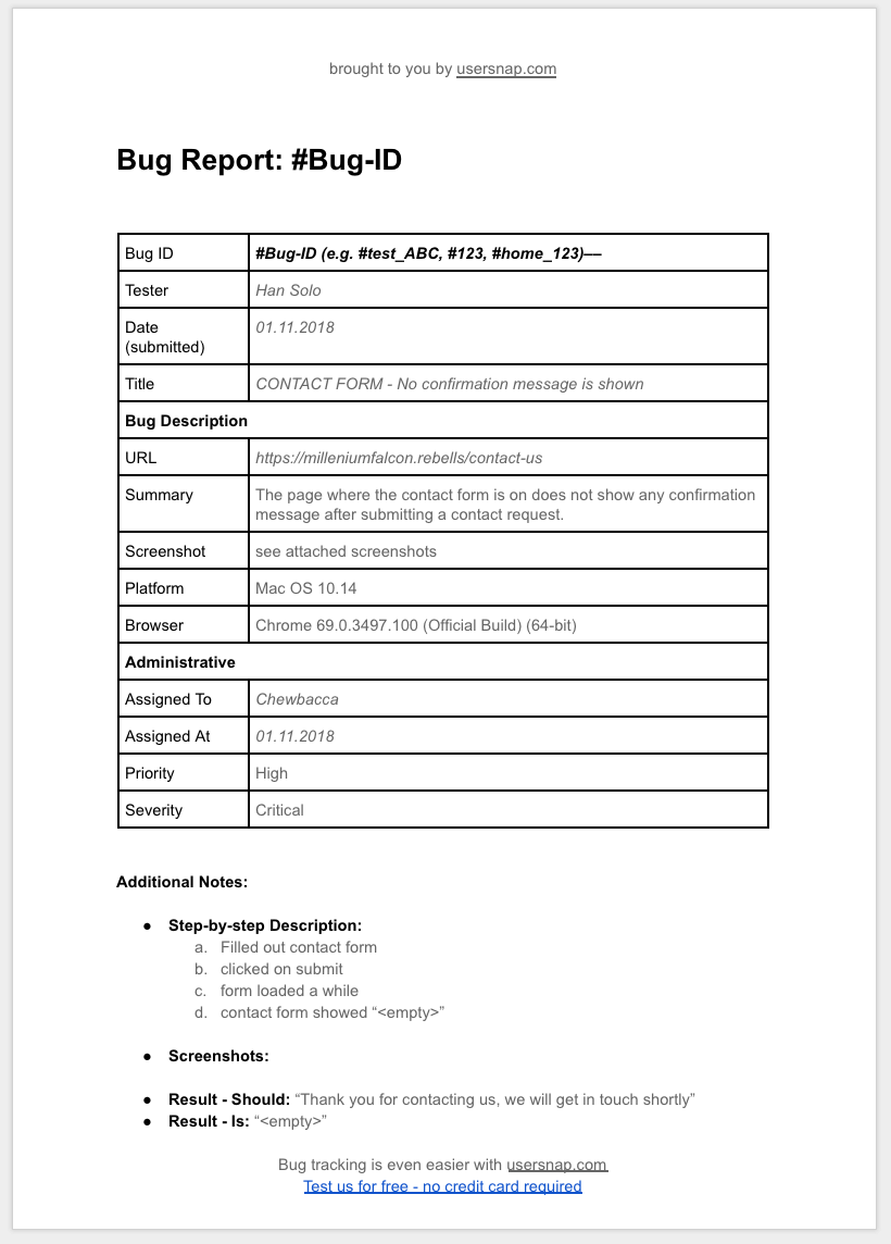 It Issue Report Template