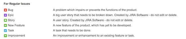 different issue types in jira