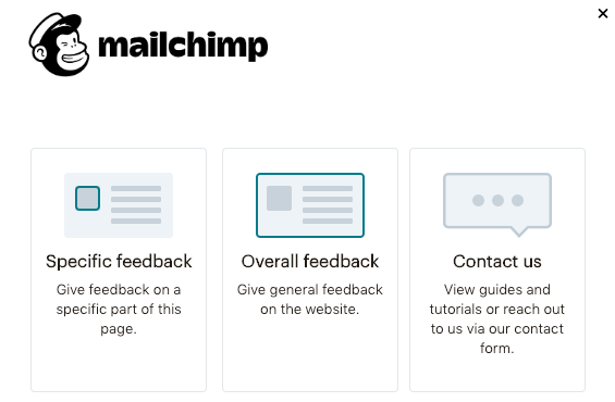 Feedback tool options from Mailchimp