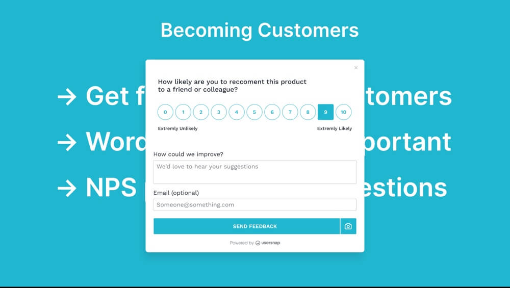Gather NPS rating with Usersnap - customer centricity