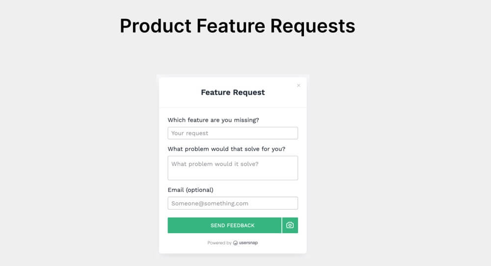 Feature Request widget of Usersnap - customer centric business strategy