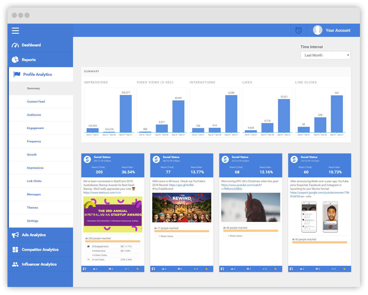 Social Status - Profile Analytics screen