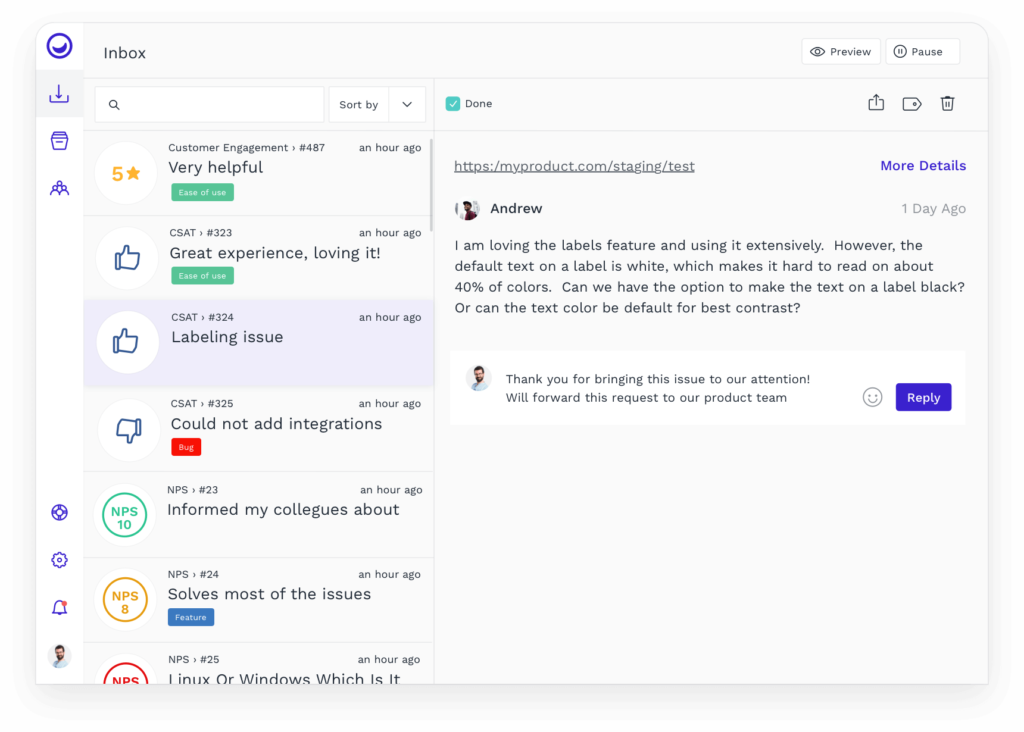 dashboard showing conversations with customers