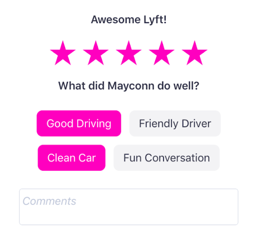 Customer satisfaction question example from Lyft