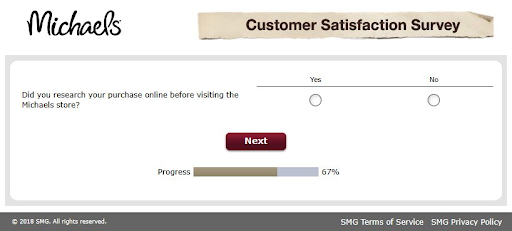 Michaels customer satisfaction survey example question