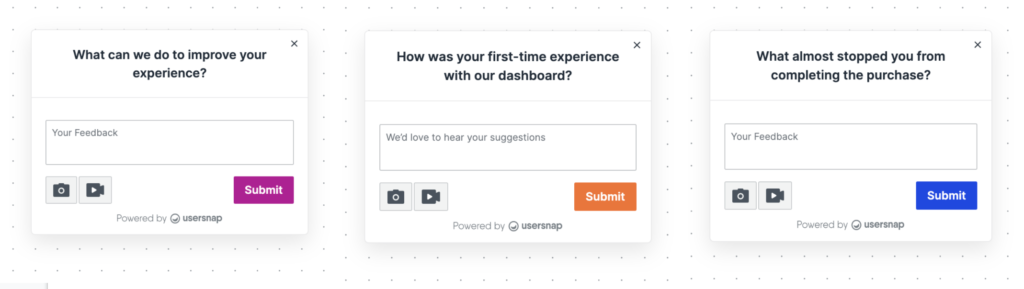 Feedback forms with open customer feedback questions