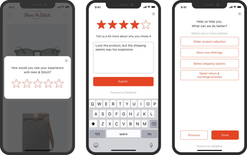 in-app customer survey by Hem & Stitch