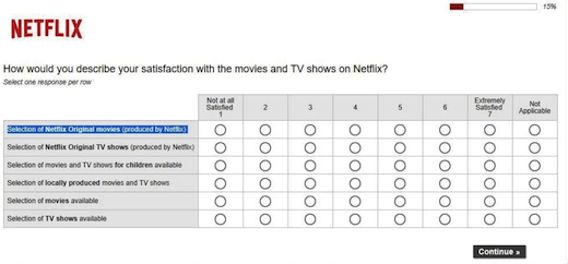 A customer survey from Netflix