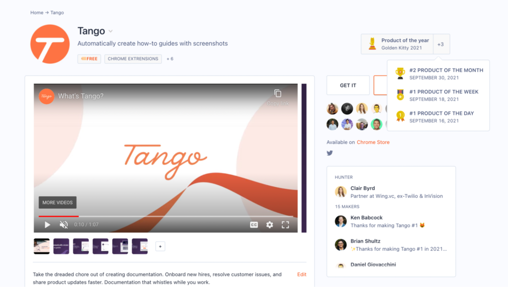 Product of the Year! - Tango Product Hunt 