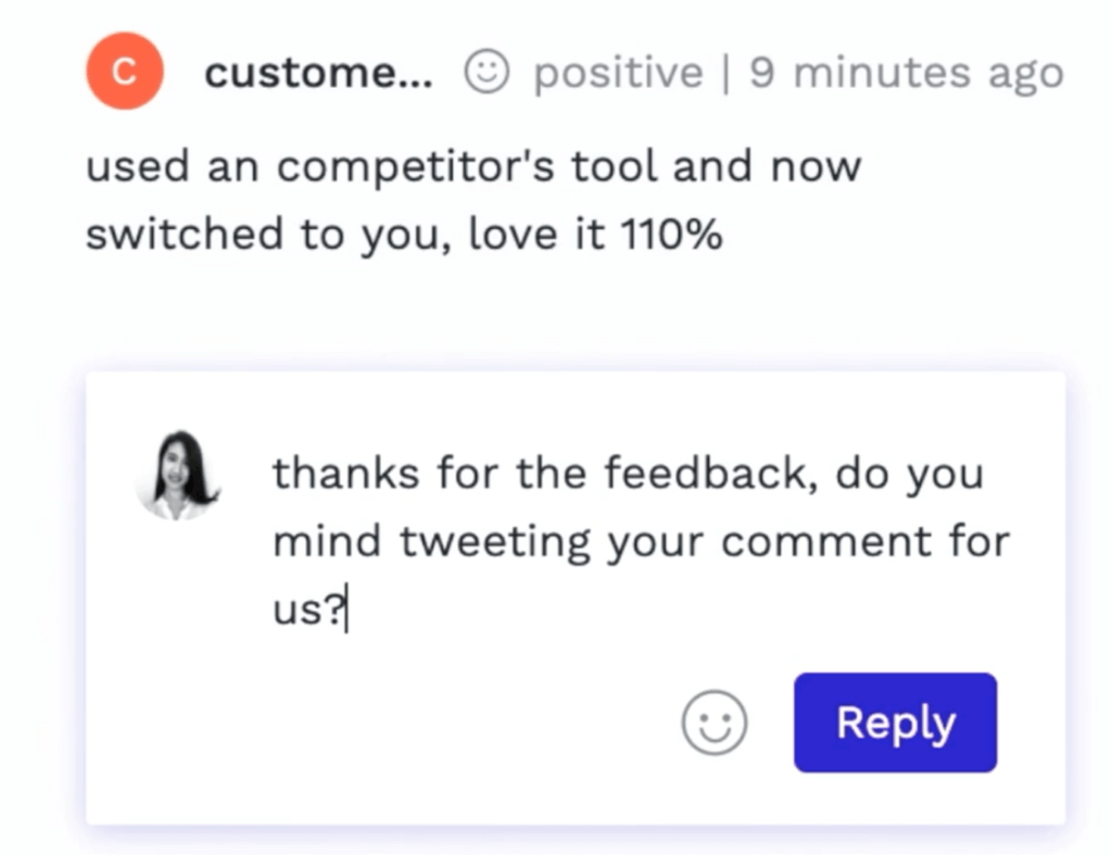 A Usersnap positive review response example to share on social media