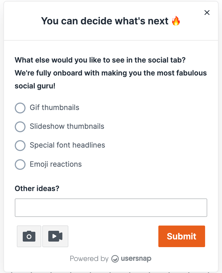Example survey from Usersnap's customer feedback widgets