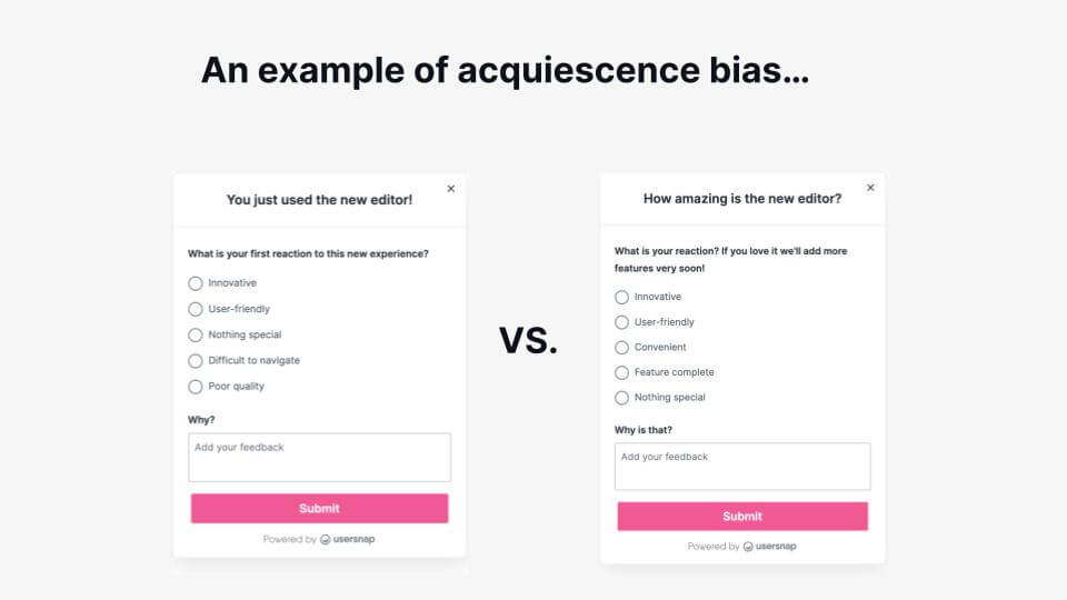 Usersnap example widget showing acquiescence bias