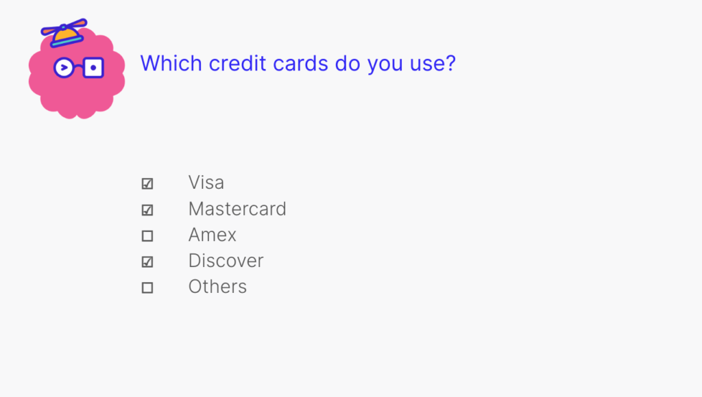 Sample survey question about payment methods