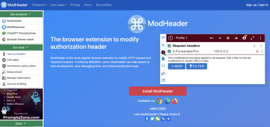 ModHeader Chrome Extension